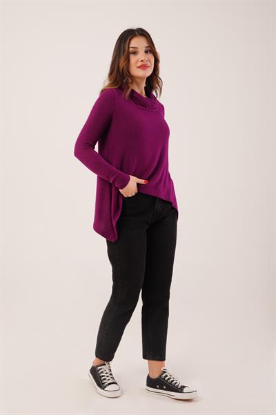 Degaje Yaka Yumoş Kumaş Mor Bluz