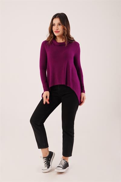 Degaje Yaka Yumoş Kumaş Mor Bluz