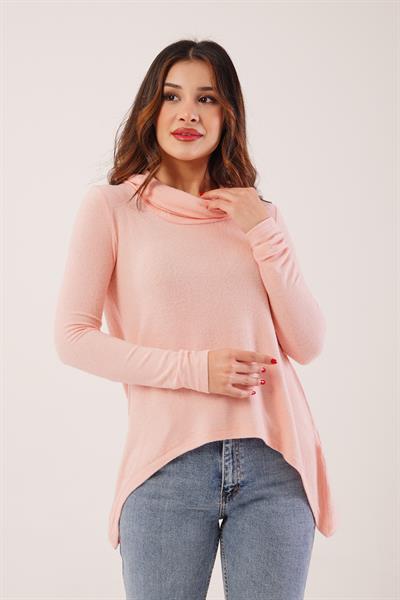Degaje Yaka Yumoş Kumaş Pudra Bluz