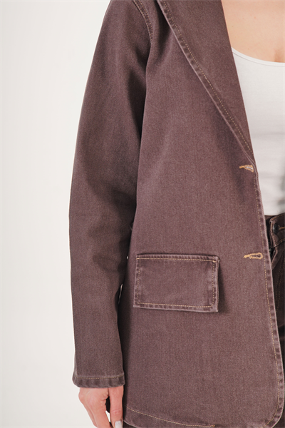 Denim Kahve Blazer Ceket ve Geniş Paça Jean Takımı