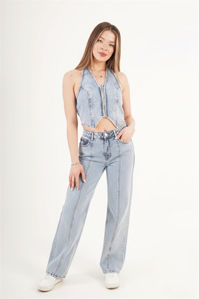 Denim Kolsuz Yelek ve Jean İkili Takım 