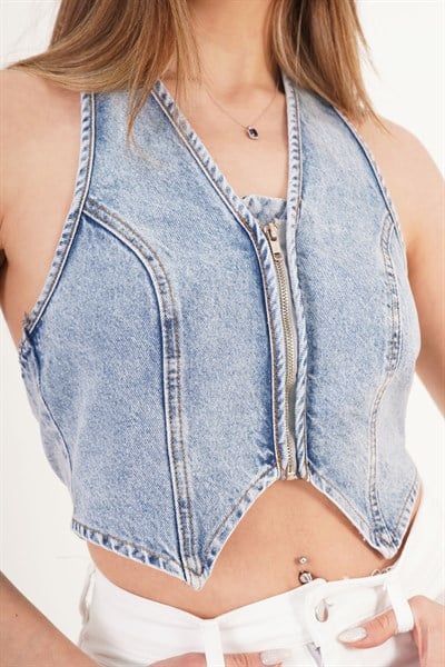 Denim Kolsuz Yelek ve Jean İkili Takım 