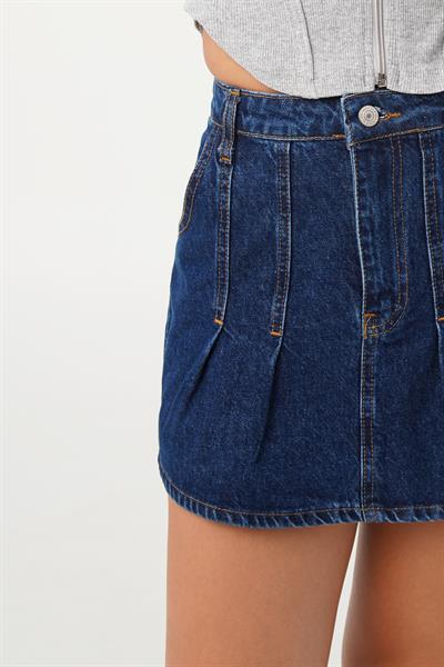 Denim Model Cepli Dikiş Detay Kot Mini Etek