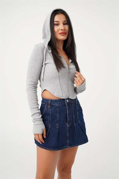 Denim Model Cepli Dikiş Detay Kot Mini Etek