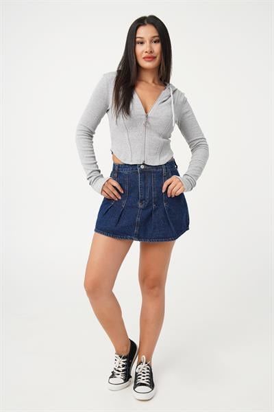 Denim Model Cepli Dikiş Detay Kot Mini Etek