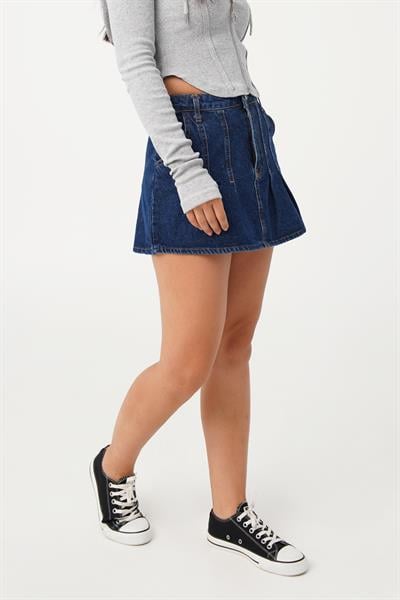 Denim Model Cepli Dikiş Detay Kot Mini Etek