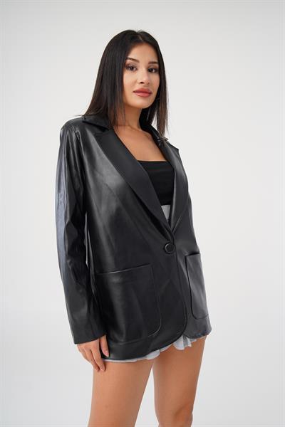 Blazer Mega Cepli Siyah Deri Ceket