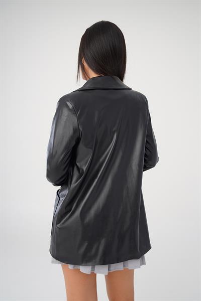 Blazer Mega Cepli Siyah Deri Ceket