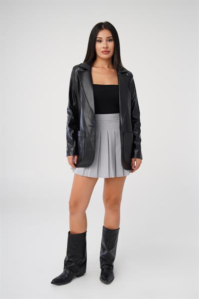 Blazer Mega Cepli Siyah Deri Ceket
