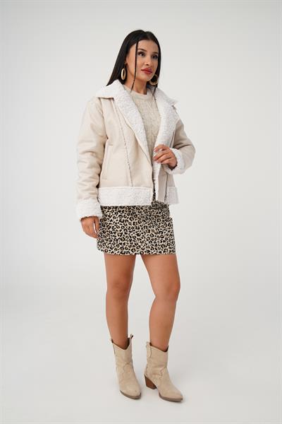 Suni Kürklü Taş Deri Biker Ceket