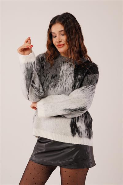 Desenli Şardonlu Bisiklet Yaka Antrasit Triko Kazak