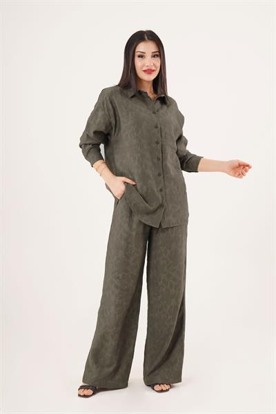 Desenli Gömlek ve Pantolon Haki İkili Takım	