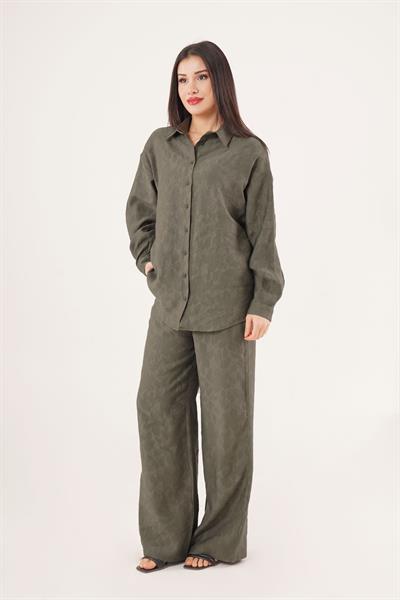 Desenli Gömlek ve Pantolon Haki İkili Takım	