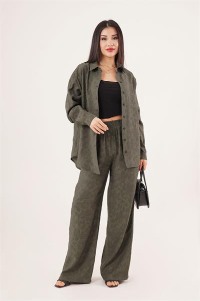Desenli Gömlek ve Pantolon Haki İkili Takım	