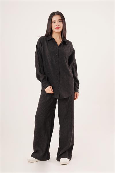 Desenli Gömlek ve Pantolon Siyah İkili Takım	