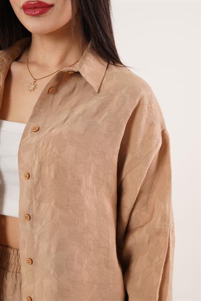 Desenli Gömlek ve Pantolon Camel İkili Takım	