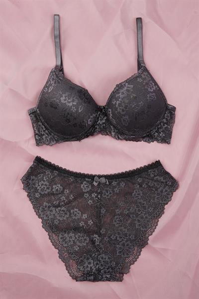 Destekli Moonlit Serisi Antrasit Dantelli Sütyen Takımı