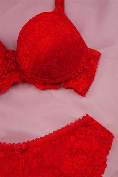 Destekli Moonlit Serisi Kırmızı Dantelli Sütyen Takımı
