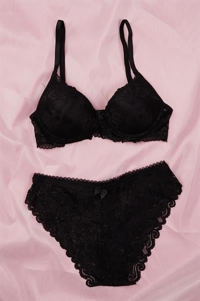 Destekli Moonlit Serisi Siyah Dantelli Sütyen Takımı