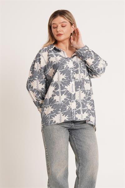 Dijital Desenli Salaş Antrasit Gömlek