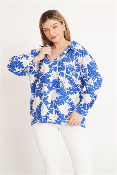 Dijital Desenli Salaş Mavi Gömlek