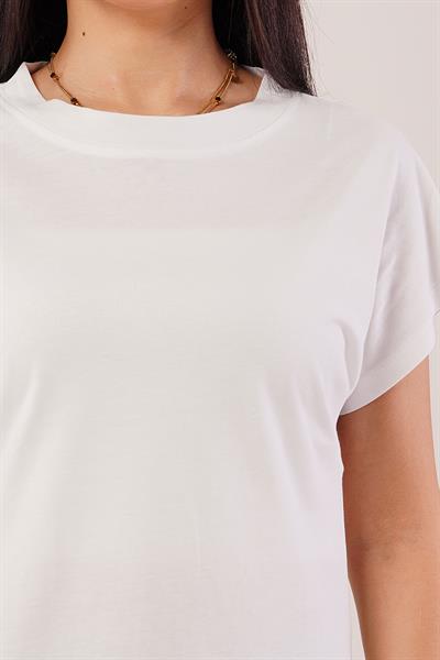 Dik Yaka Kısa Kol Ekru Basic Tişört