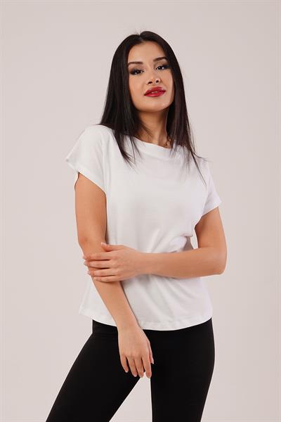 Dik Yaka Kısa Kol Ekru Basic Tişört