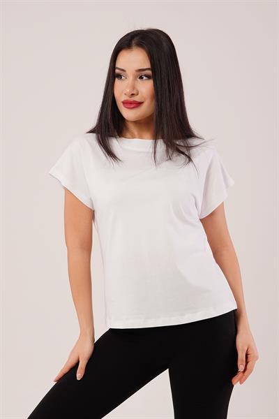 Dik Yaka Kısa Kol Ekru Basic Tişört