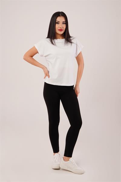 Dik Yaka Kısa Kol Ekru Basic Tişört