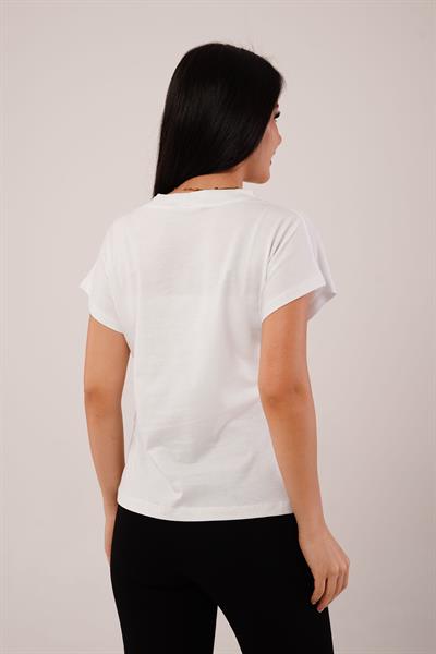 Dik Yaka Kısa Kol Ekru Basic Tişört