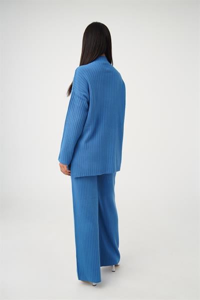 Dik Yaka Tunik Pantolon Model İndigo Triko Takım