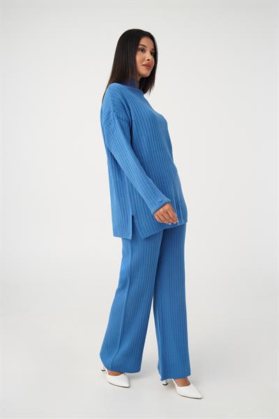 Dik Yaka Tunik Pantolon Model İndigo Triko Takım