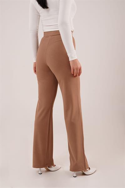 Dikiş Detay Yüksek Bel Camel Pantolon