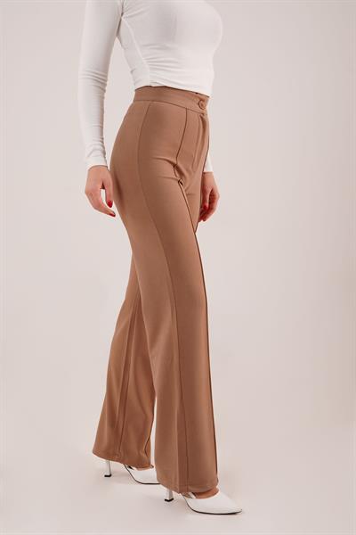 Dikiş Detay Yüksek Bel Camel Pantolon