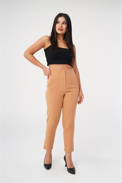 Dikiş Detaylı Havuç Kesim Camel Pantolon