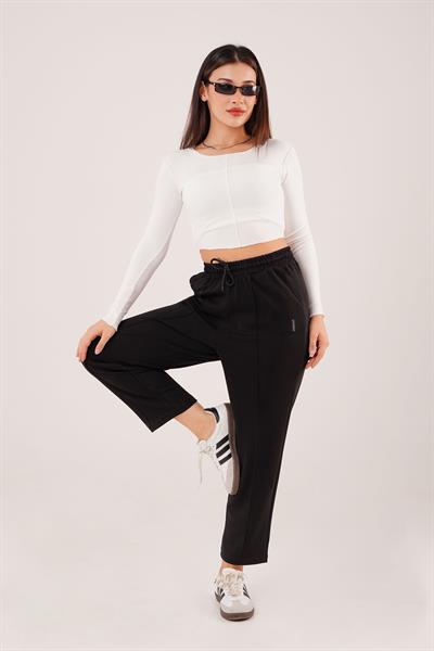 Dikiş Detaylı Siyah Modal Jogger Eşofman