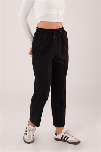 Dikiş Detaylı Siyah Modal Jogger Eşofman