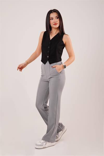 Düğmeli V Yaka Örme Siyah Yelek