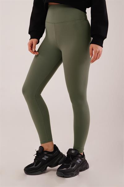 Düz Model Comfort Yüksek Bel Haki Tayt