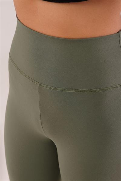 Düz Model Comfort Yüksek Bel Haki Tayt