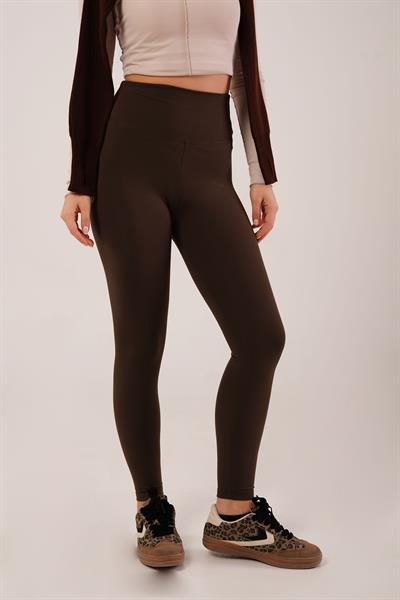 Düz Model Comfort Yüksek Bel Kahve Tayt