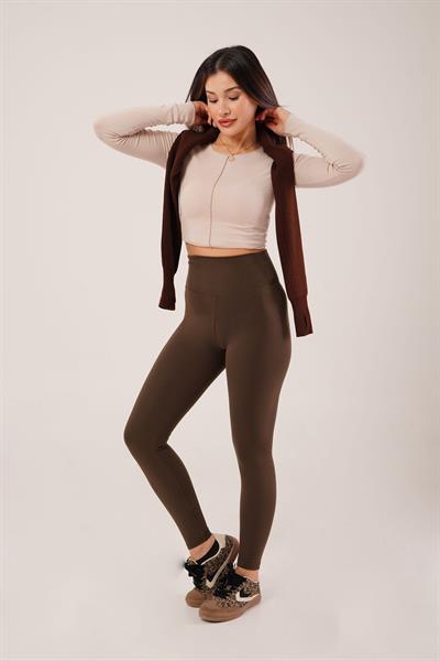 Düz Model Comfort Yüksek Bel Kahve Tayt