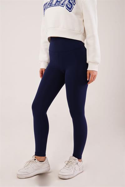 Düz Model Comfort Yüksek Bel Lacivert Tayt