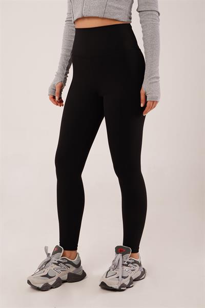 Düz Model Comfort Yüksek Bel Siyah Tayt