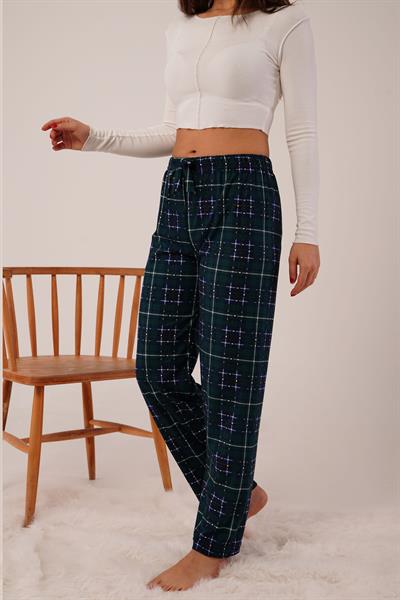 Ekose Desen İpeksi Doku Zümrüt Yeşili Süet Pijama Altı