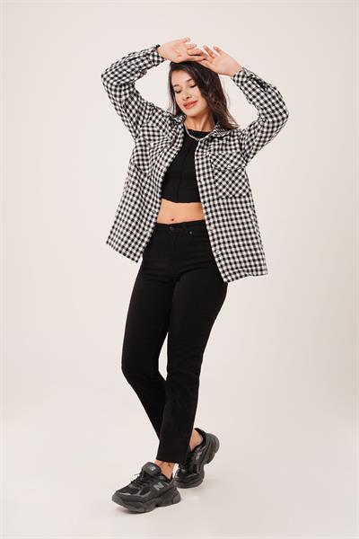 Ekose Kareli Cepli Ekru Oduncu Gömlek Ceket