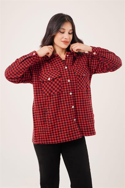 Ekose Kareli Cepli Kırmızı Oduncu Gömlek Ceket