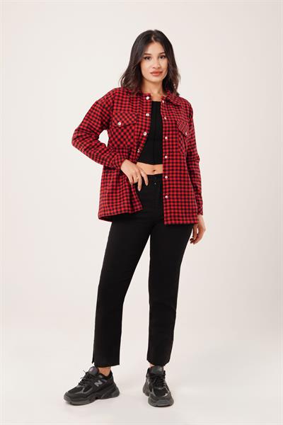 Ekose Kareli Cepli Kırmızı Oduncu Gömlek Ceket