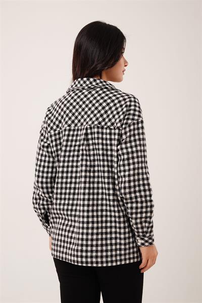 Ekose Kareli Cepli Ekru Oduncu Gömlek Ceket