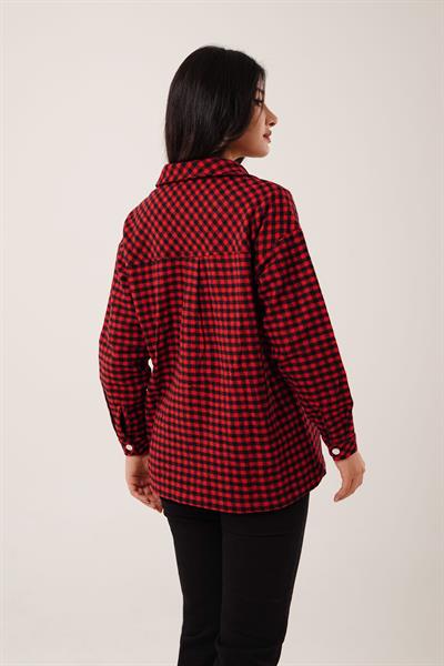 Ekose Kareli Cepli Kırmızı Oduncu Gömlek Ceket